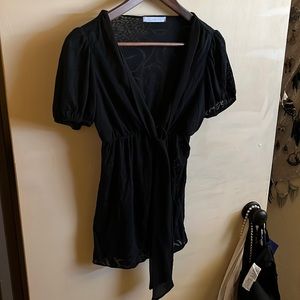 Charlotte Russe semi sheer beachy Mowri lace black silk tie top 90s Y2K goth